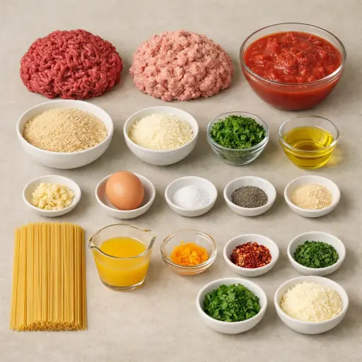 Ingredients for Spaghetti and Meatballs with a Zesty Citrus Twist