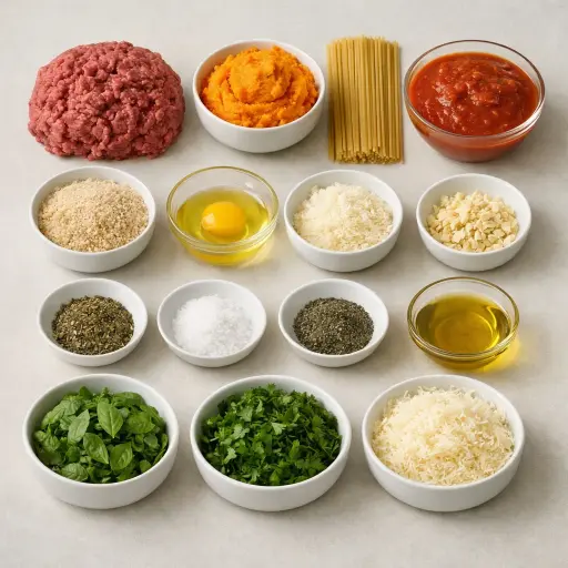 Ingredients for Spaghetti and Sweet Potato Meatballs