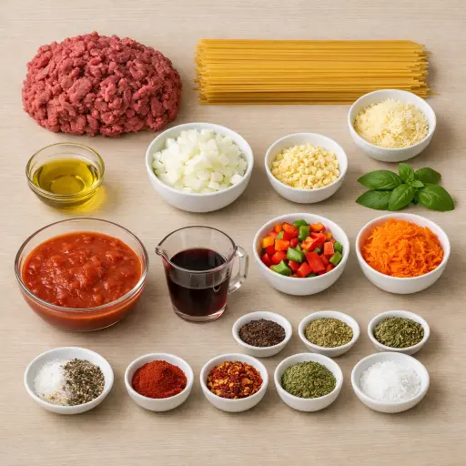 Ingredients for Spaghetti Bolognese with a Smoky Twist