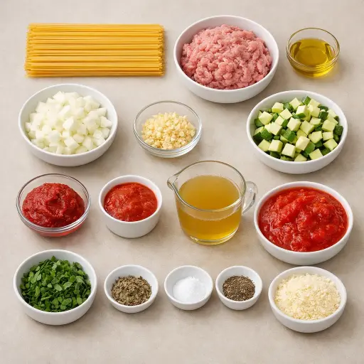 Ingredients for Spaghetti Bolognese with Zucchini and Basil