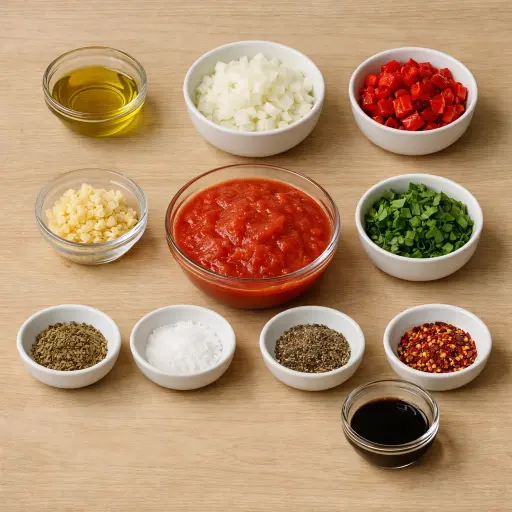 Ingredients for Spaghetti Sauce with Roasted Red Peppers and Basil