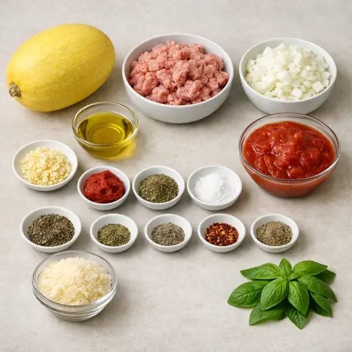 Ingredients for Spaghetti Squash with Turkey Marinara