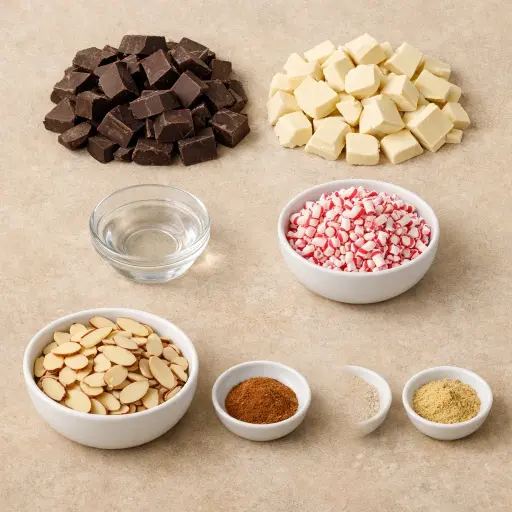Ingredients for Spiced Almond Peppermint Bark