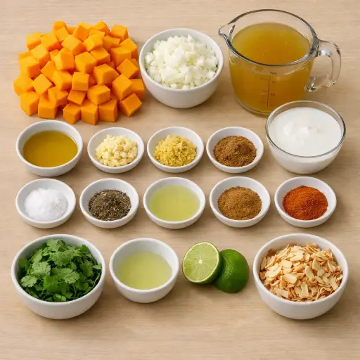 Ingredients for Spiced Butternut Squash & Coconut Soup