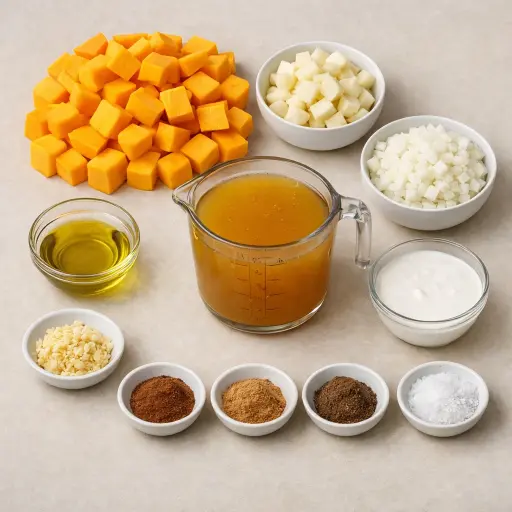 Ingredients for Spiced Butternut Squash and Apple Soup