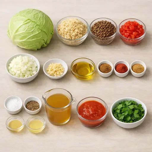 Ingredients for Spiced Cabbage Rolls with Quinoa and Lentils