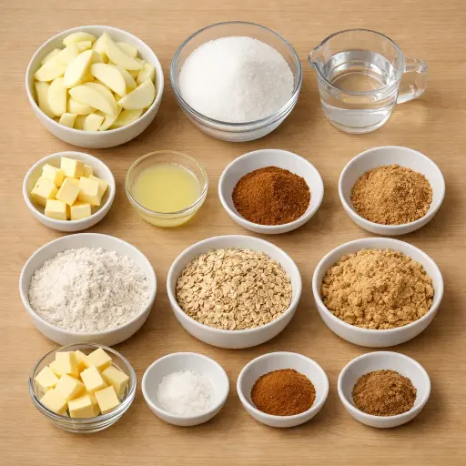 Ingredients for Spiced Caramel Apple Crumble