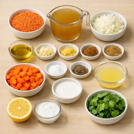 Ingredients for Spiced Carrot Lentil Soup