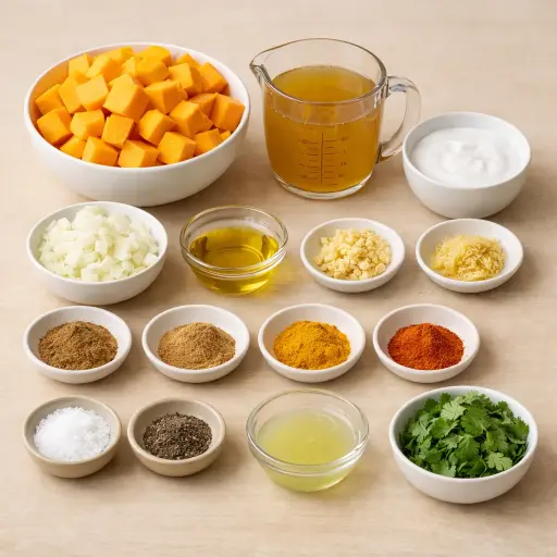 Ingredients for Spiced Coconut Butternut Squash Soup