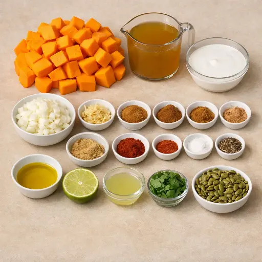 Ingredients for Spiced Coconut Pumpkin Soup