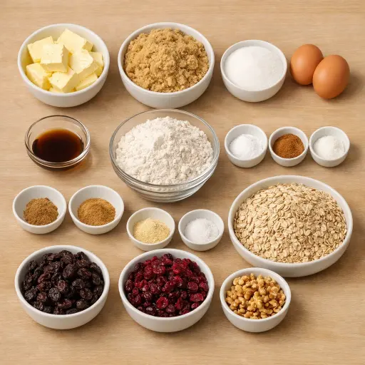 Ingredients for Spiced Cranberry Oatmeal Raisin Cookies