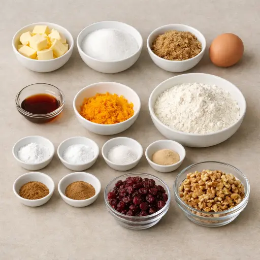 Ingredients for Spiced Cranberry Orange Christmas Cookies