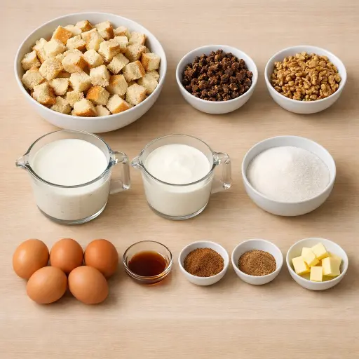 Ingredients for Spiced Fig & Walnut Bread Pudding