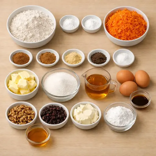 Ingredients for Spiced Honey Carrot Cake