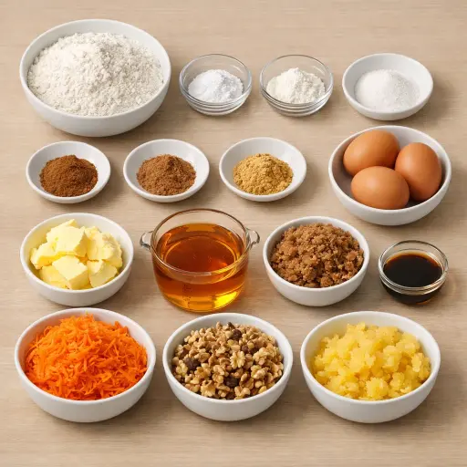 Ingredients for Spiced Honey Carrot Cake with Walnuts