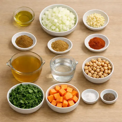 Ingredients for Spiced Kale and Sweet Potato Soup