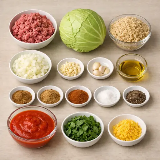 Ingredients for Spiced Lamb and Quinoa Cabbage Rolls