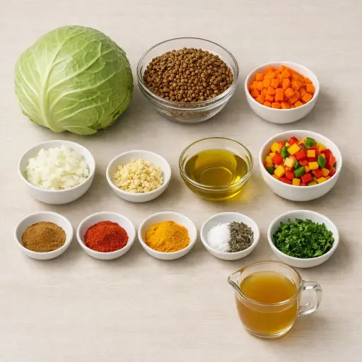 Ingredients for Spiced Lentil Cabbage Rolls
