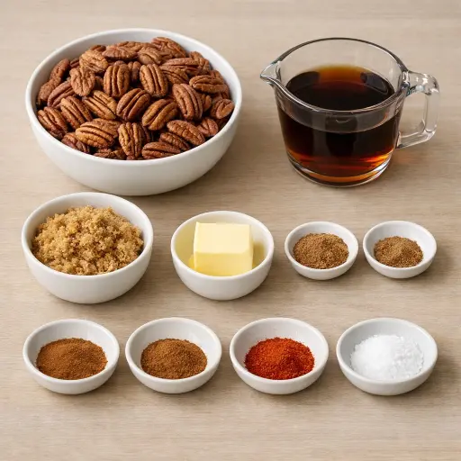 Ingredients for Spiced Maple Candied Pecans