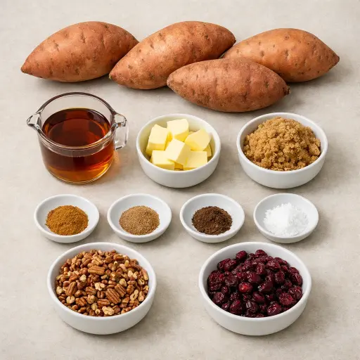 Ingredients for Spiced Maple Candied Sweet Potatoes