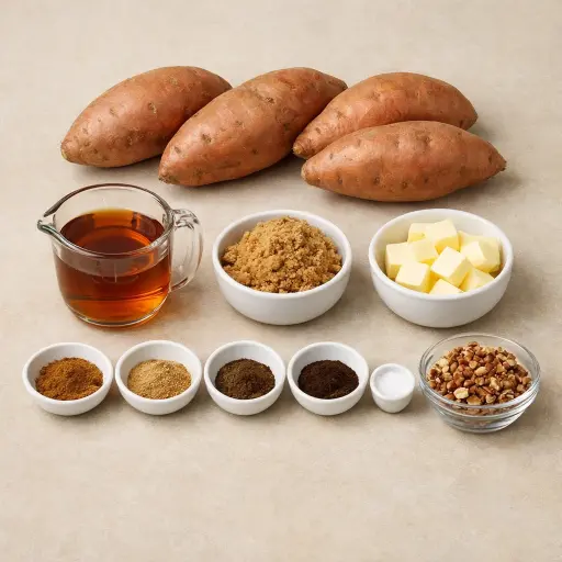Ingredients for Spiced Maple Candied Yams