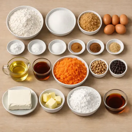 Ingredients for Spiced Maple Carrot Cake