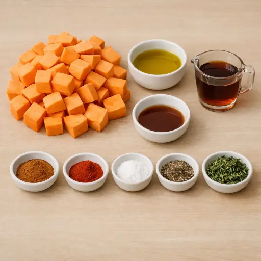 Ingredients for Spiced Maple Oven Roasted Sweet Potatoes