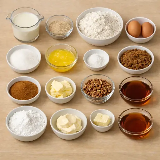 Ingredients for Spiced Maple Pecan Cinnamon Rolls