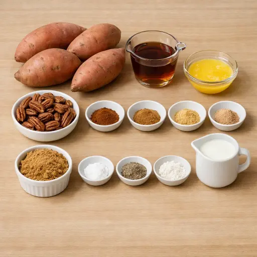 Ingredients for Spiced Maple Sweet Potato Casserole
