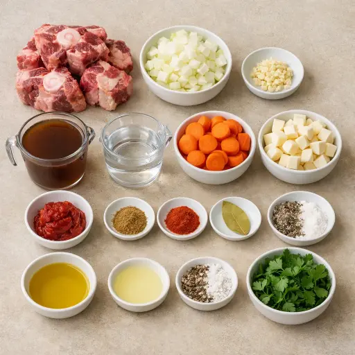 Ingredients for Spiced Oxtail and Root Vegetable Soup