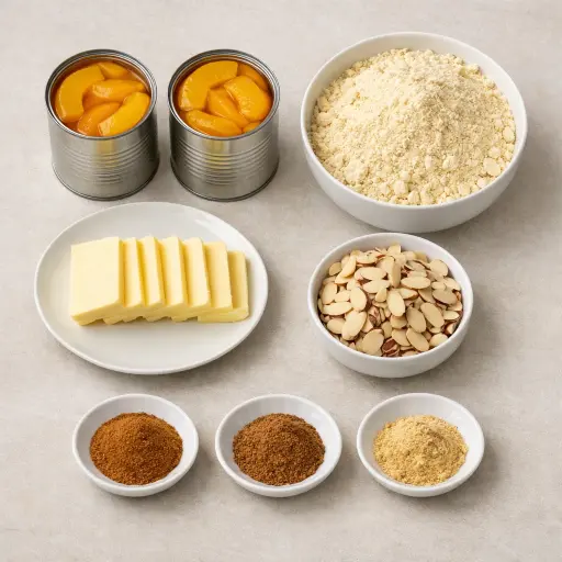 Ingredients for Spiced Peach Almond Dump Cake