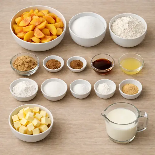 Ingredients for Spiced Peach Cobbler with Ginger Biscuit Crust
