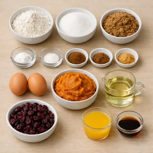 Ingredients for Spiced Pumpkin and Cranberry Muffins
