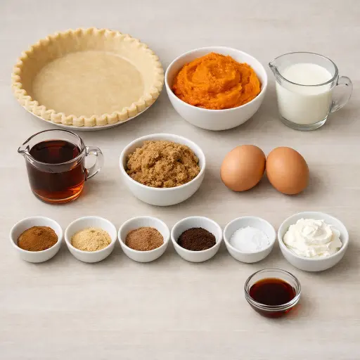 Ingredients for Spiced Pumpkin and Maple Cream Pie