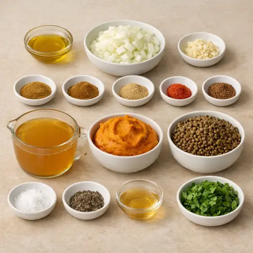 Ingredients for Spiced Pumpkin Lentil Soup