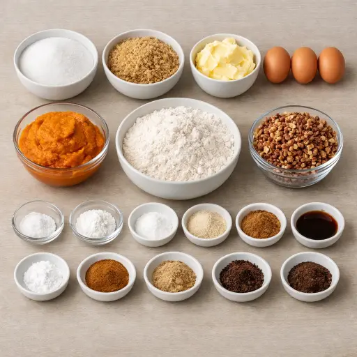 Ingredients for Spiced Pumpkin Pecan Cake