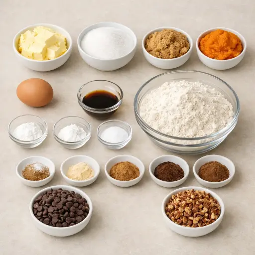 Ingredients for Spiced Pumpkin Pecan Chocolate Chip Cookies