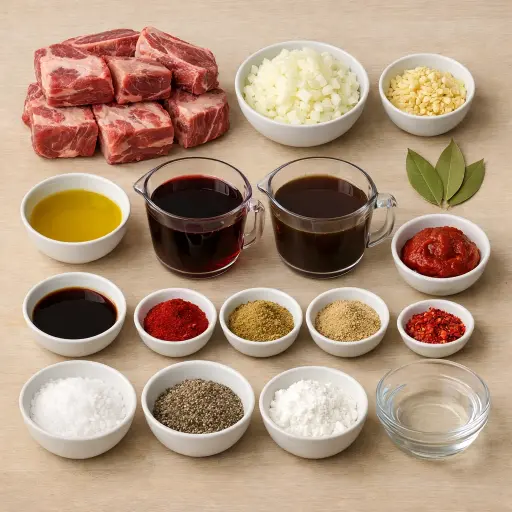 Ingredients for Spiced Red Wine Braised Beef Short Ribs