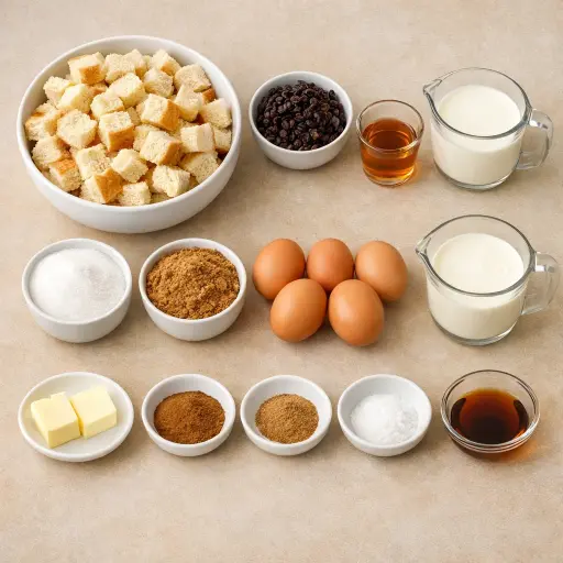 Ingredients for Spiced Rum Raisin Bread Pudding