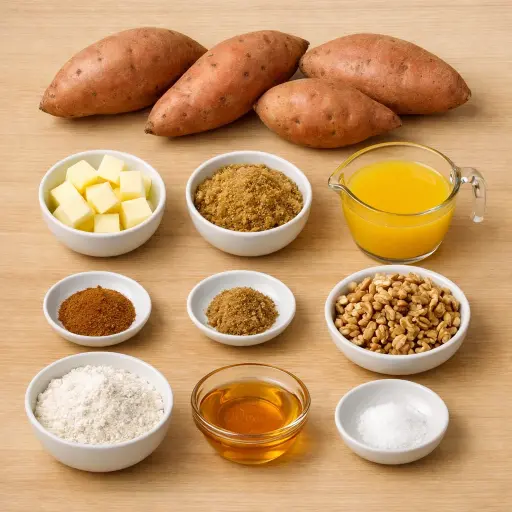 Ingredients for Spiced Walnut Sweet Potato Casserole