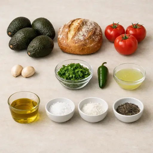 Ingredients for Spicy Avocado Bruschetta