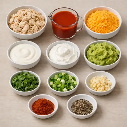 Ingredients for Spicy Avocado Buffalo Chicken Dip