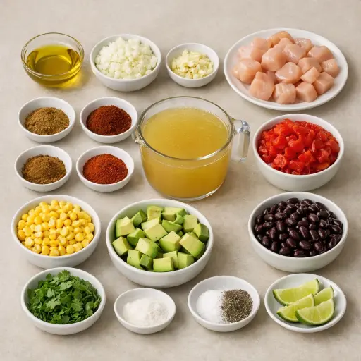 Ingredients for Spicy Avocado Chicken Enchilada Soup