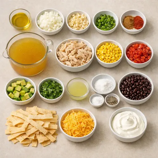 Ingredients for Spicy Avocado Chicken Tortilla Soup