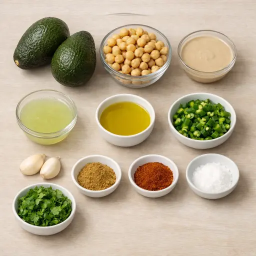 Ingredients for Spicy Avocado Hummus