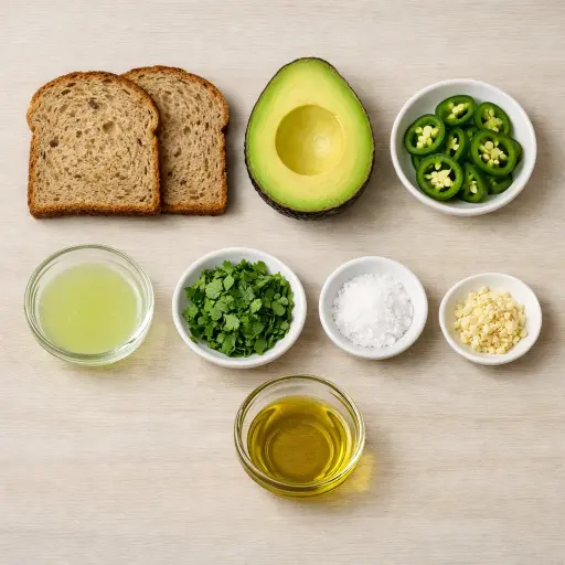 Ingredients for Spicy Avocado Toast with Cilantro-Lime Drizzle