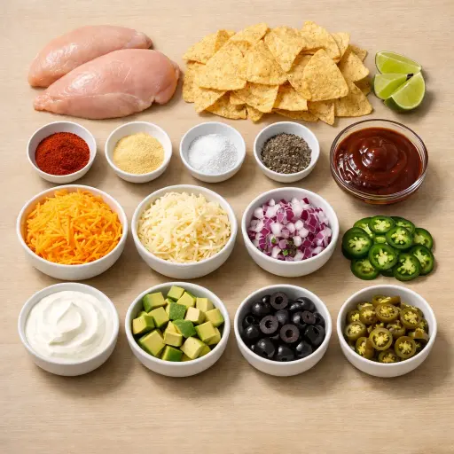 Ingredients for Spicy BBQ Chicken Nachos