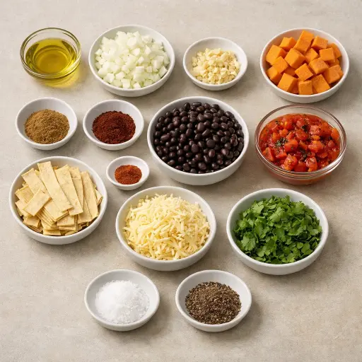 Ingredients for Spicy Black Bean and Sweet Potato Enchilada Casserole