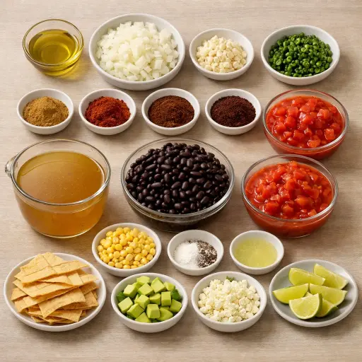 Ingredients for Spicy Black Bean Tortilla Soup