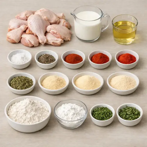 Ingredients for Spicy Buttermilk Herb Fried Chicken